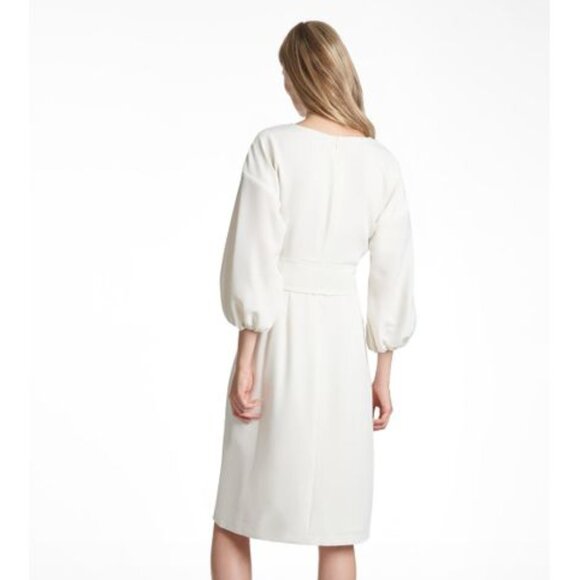 NWT- Sachin & Babi Annie Dress – White Crepe Sheath with Belt & Blouson Sleeves - Picture 2 of 7